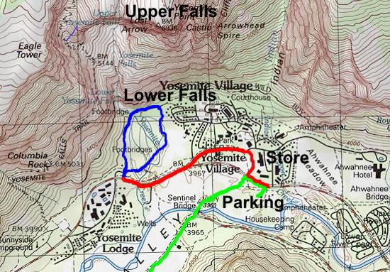Map of Yosemite Falls area