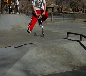 Scooter jumping at Bishop Skate Park February 12, 1007
