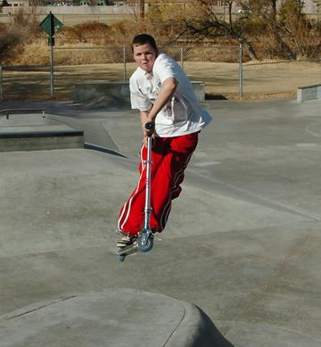 Scooter jumping at Bishop Skate Park February 12, 1007