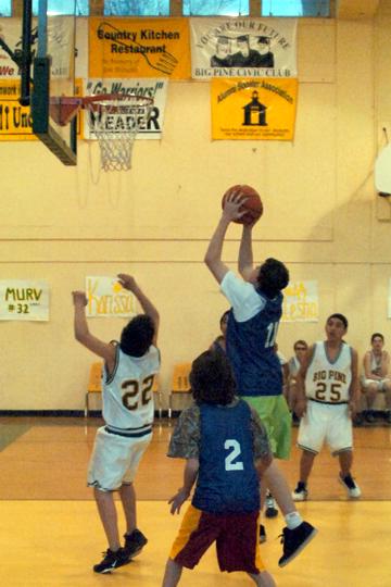 Middle School Basketball game at Big Pine - February 8, 2008 - Andrew in green shorts