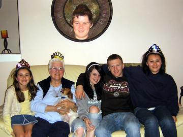 Desi, Grandmother Nana with Alphie, Brenna, Patrick, Asmara (Andrew in spirit) on Nana's 70th birthday March 22, 2008