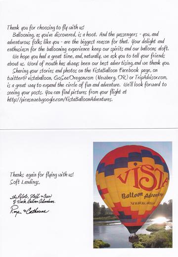 Inside of the Balloon Ride Certificate - October 2, 2010