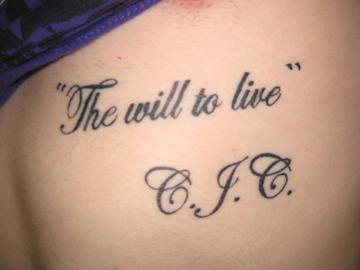 Patrick Burns tattoo 'The will to live'