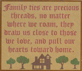 Family Ties are precious threads, No matter where we roam, They draw us close to those we love, And pull our hearts toward home
