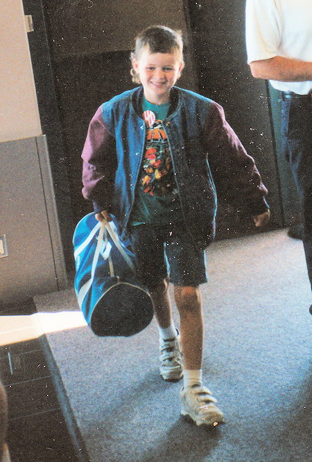 Andrew at Eugene, Oregon airport arriving to visit Vee