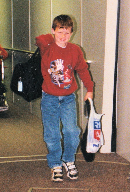 Andrew at Eugene, Oregon airport arriving to visit Vee