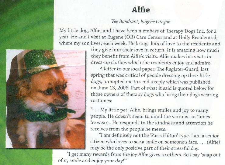 I was featured in the Spring/Summer 2007 edition of Therapy Dogs Magazine