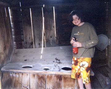 Andrew checking out Bodie outhouse - Summer 2003